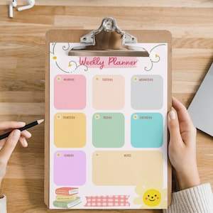Bunt illustrierte Wochenplaner, Kinder Stundenplan, druckbare Wochenplaner, digitaler Download