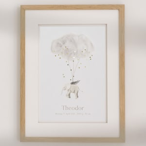 GEBURTSPOSTER Elefant im Sternenhimmel - Geschenk zur Geburt personalisiert - Wanddeko Kinderzimmer personalisiert - Poster Babyzimmer Name