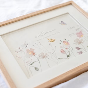 GEBURTSPOSTER Schmetterlinge - Blumen - Wunderschöne Kinderzimmerdekoration - Geschenk zur Geburt - Wanddeko Babyzimmer Schmetterlinge