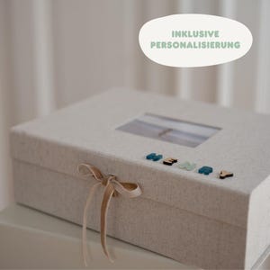 XL Baby Erinnerungskiste Leinen - Personalisierte Große Erinnerungsbox Baby - Erinnerungskiste Taufe - Geschenk zur Geburt personalisiert