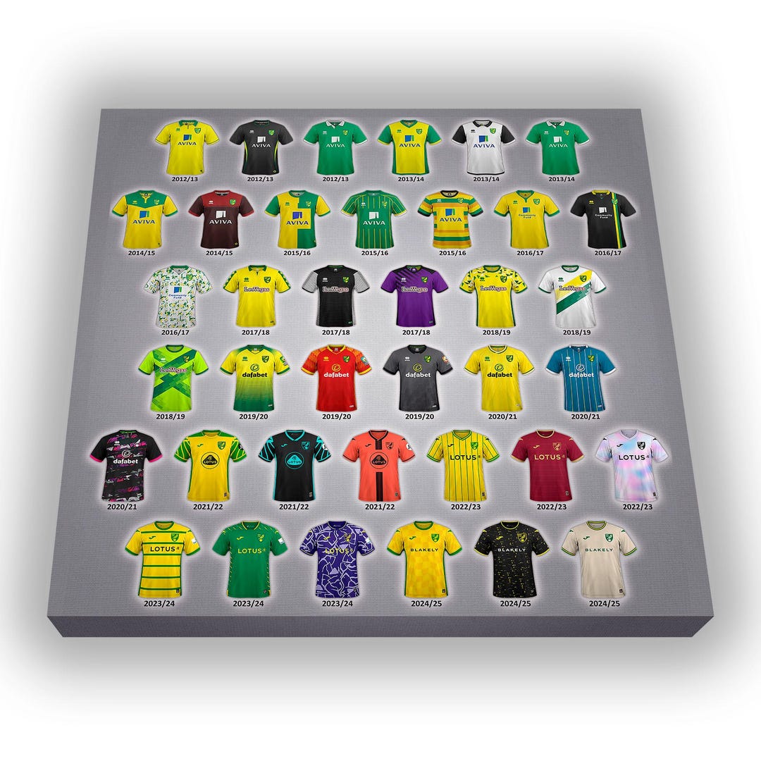 NORWICH CITY, Shirts 2012-25, Wall Canvas, Picture, Print, Art, 67cm X ...