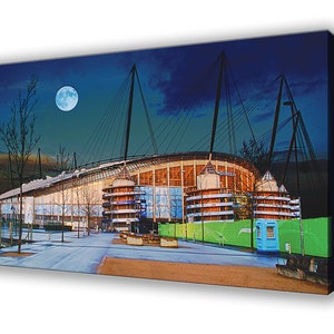 Manchester City FC - Etihad Stadium Under A Blue Moon - Wall Hanging Box Canvas - Stylized Picture - Hand Made in the UK 65cm x 41cm