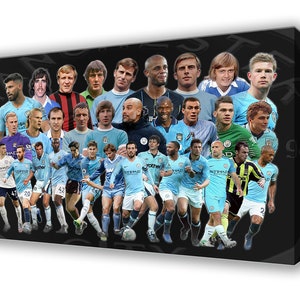 Manchester City FC - All Time Legends - Wall Hanging Box Canvas - Picture - Hand Made in the UK 65cm x 41cm