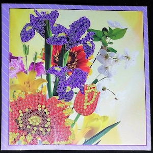 carte postale diamants painting spéciale fleur- strass ronds (diamond painting)