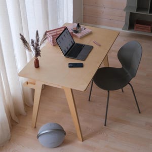 Birch Plywood Desk: Scandinavian Minimalist Wooden Home Office Furniture image 7