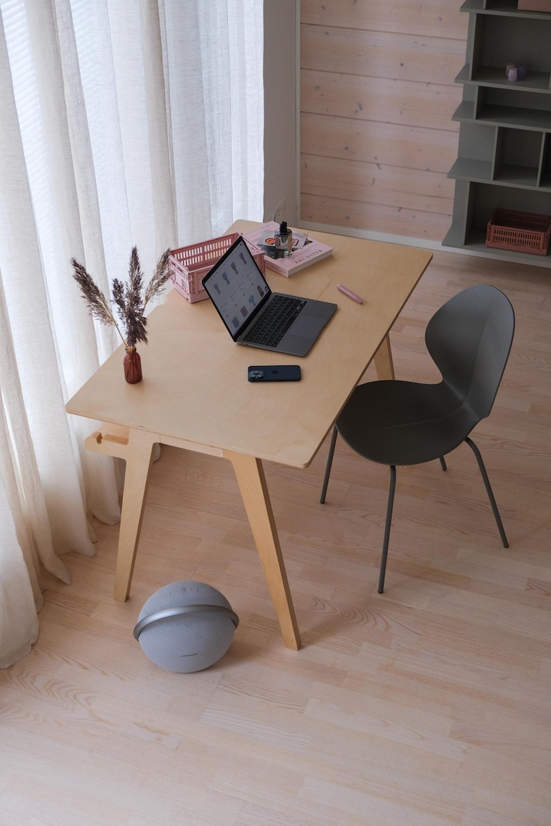 Birch Plywood Desk: Scandinavian Minimalist Wooden Home Office Furniture image 7