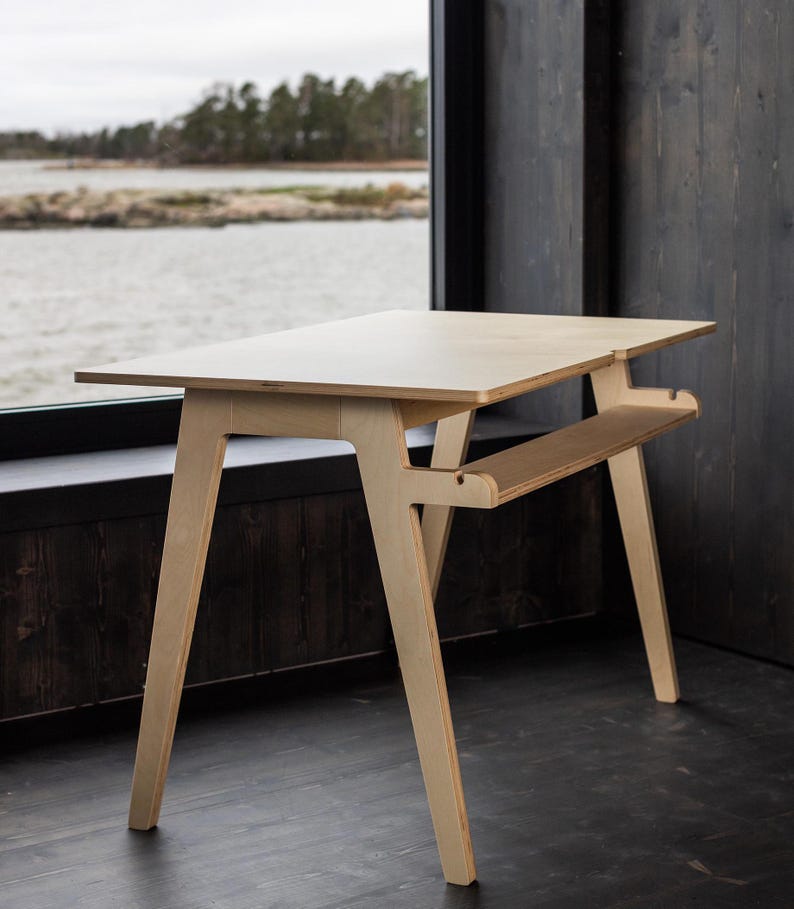 Birch Plywood Desk: Scandinavian Minimalist Wooden Home Office Furniture image 2