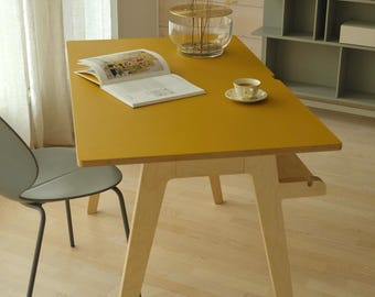 Scandinavian Birch Plywood Desk: Modern Minimalist Home Office Table