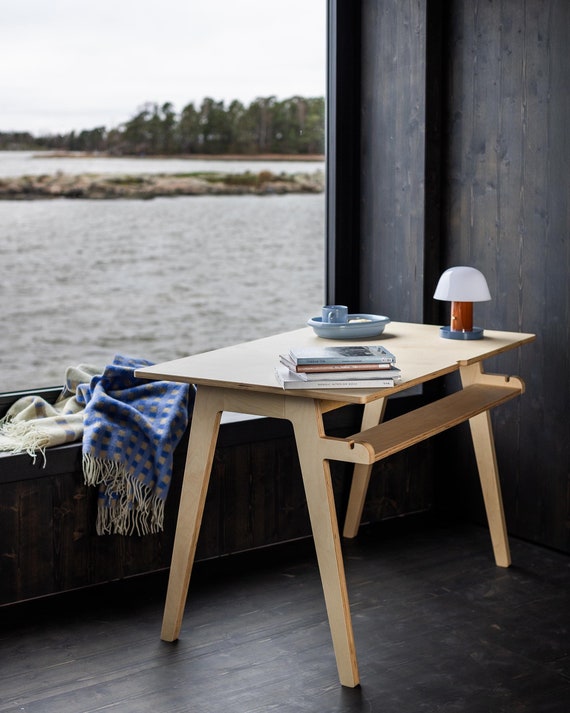 Birch Plywood Desk: Scandinavian Minimalist Wooden Home Office Furniture
