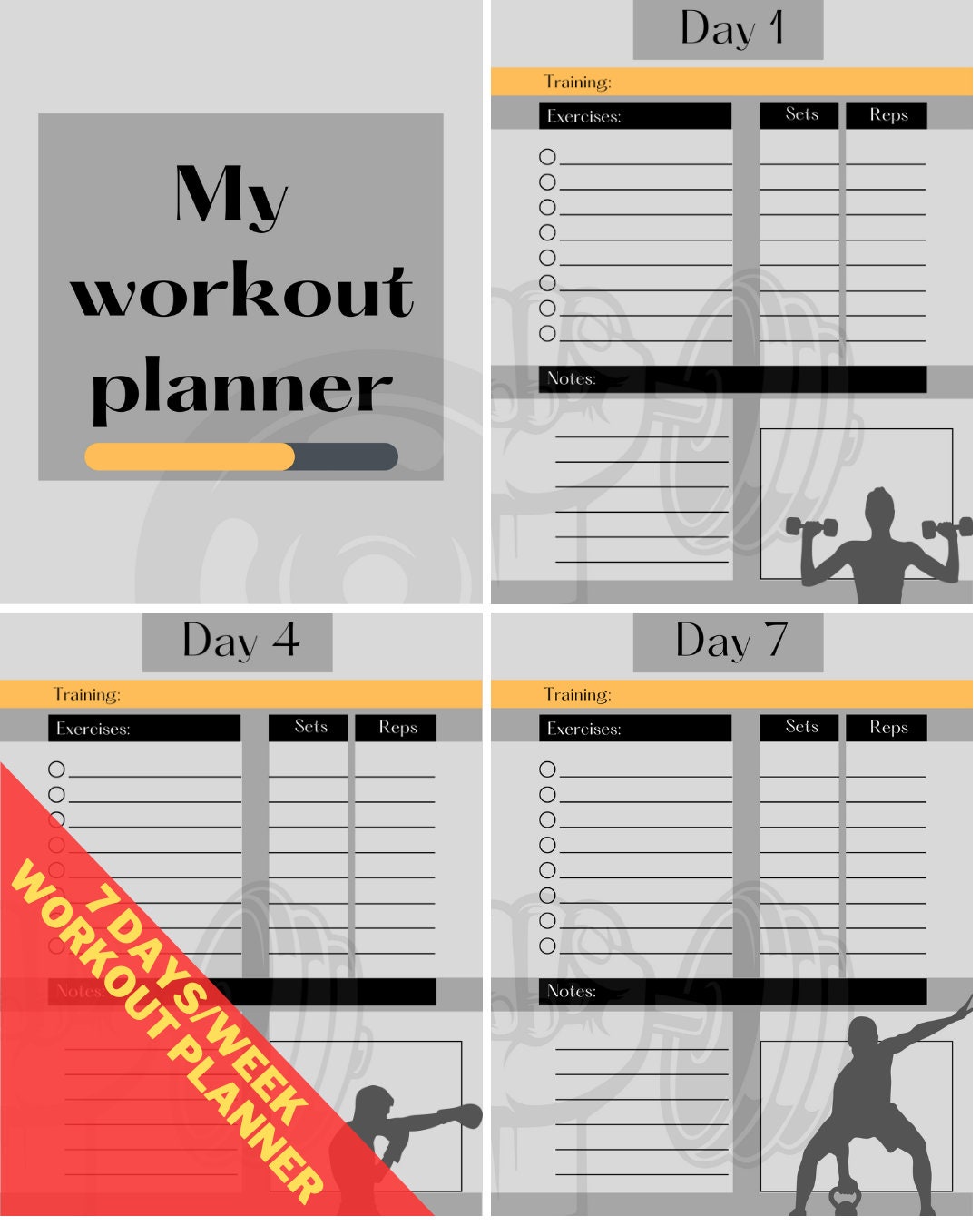 Printable Workout Planner Exercise Schedule Progress Tracker Self Printable Workout Planner Exercise Schedule Progress Tracker Self