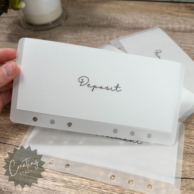 May include: White plastic dividers with holes for a binder. The dividers have the words "Deposit" and "Payment" printed on them.