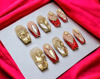 REUSABLE red Press On Nails * Glue on Nails * Gel Nails * FAKE Nails * Long Lasting Nails * ImPRESS nails