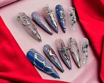 REUSABLE Y2K  aesthetic Press On Nails * Glue on Nails * Gel Nails * FAKE Nails * Long Lasting Nails * ImPRESS nails