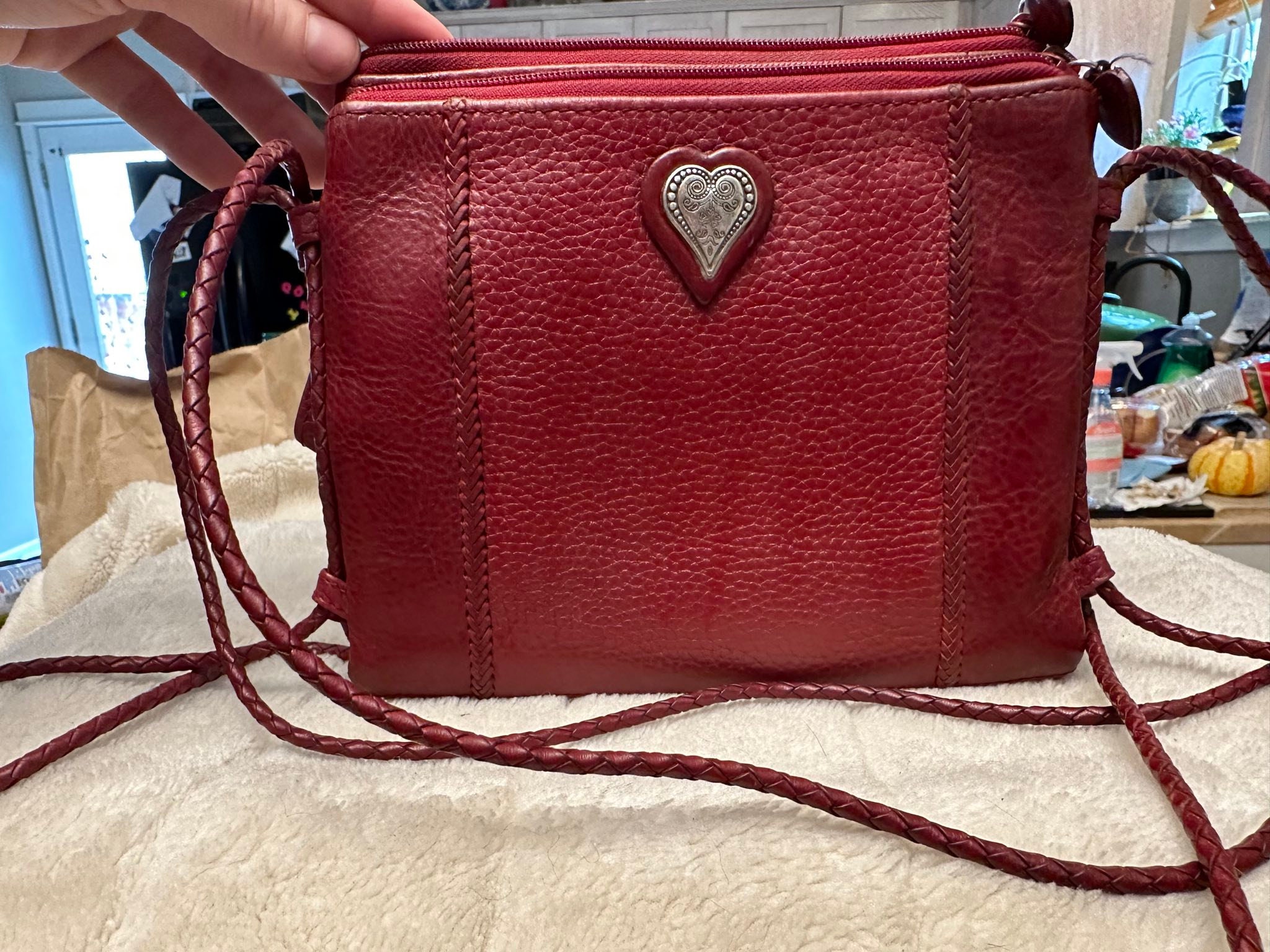 BRIGHTON Dillon Large Shoulder Bag Purse Handbag Red Leather Croc Trim  H90217 | eBay