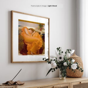 Junio llameante - Póster vintage / Arte mural victoriano enmarcado / Retrato femenino / Decoración en colores cálidos / Pintura de Frederic Leighton
