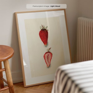 Gesneden aardbei - vintage fruitprint | Ingelijste botanische muurkunst | Antiek fruit wetenschappelijke illustratie | Encyclopedie poster aardbei