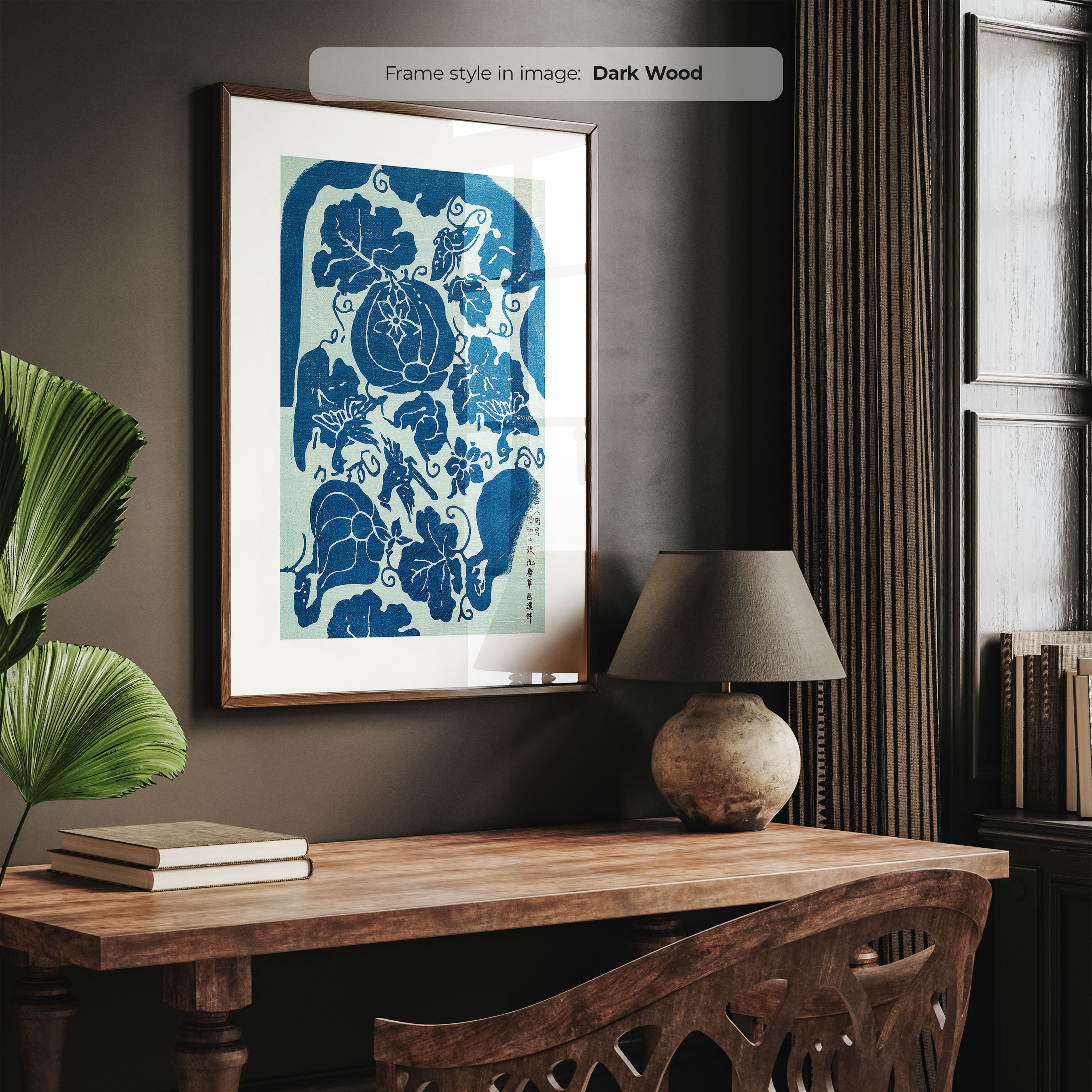 Blue Flower Pattern Japanese Poster Framed Vintage Japanese Wall Art ...