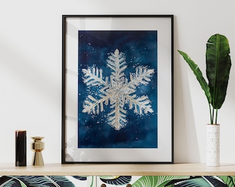 Póster navideño / Cuadro de copos de nieve / Arte mural navideño vintage / Arte mural rústico enmarcado / Decoración rústica de invierno
