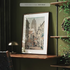 Antique Architecture - Vintage Print | Framed Architecture Wall Art | Vintage City Drawing | Medieval Village Print | Medieval Wall Art