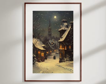 Póster navideño / Impresión de Nochebuena / Arte mural navideño vintage / Arte mural rústico enmarcado / Decoración rústica de invierno / Arte de pueblo vintage