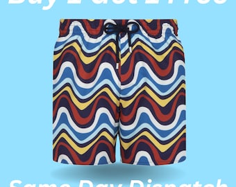 men quick dry swim shorts wavy stripes