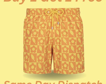 men quick dry swim shorts yellow grid ice lollie