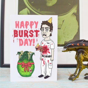 Alien inspiriert Geburtstagskarte, Happy Burst Day, Alien Film, Horror, Sci-Fi, Film Geburtstag, lustige Film Karte, Horror Geschenke