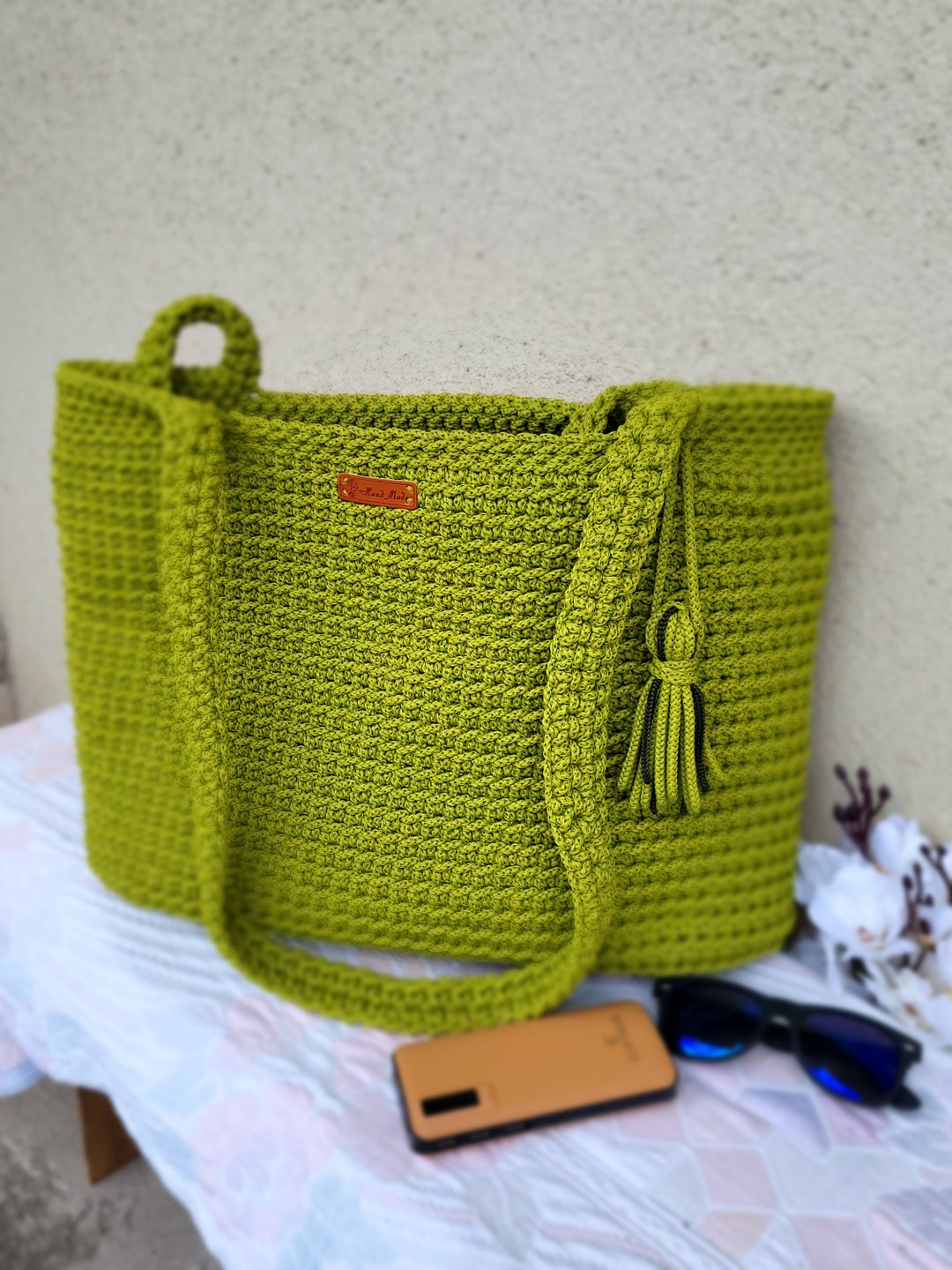 Lime Color Crochet Summer Bag. Multi-use Bag Crocheted for Shopping ...