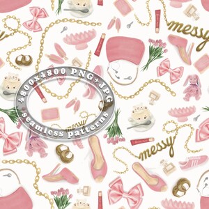 Messy Coquette Seamless Pattern | Y2k SATC aesthetic digital paper | 2000s cluttercore scrapbooking background