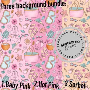 Pacchetto di 3 motivi senza soluzione di continuità da spiaggia in formato PNG, motivo estivo da civetta, estetica da spiaggia carina e femminile, motivo tropicale pastello, design estivo da ragazza