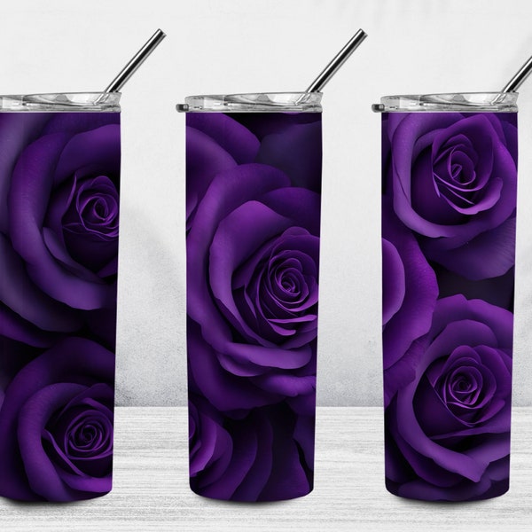 3D Purple Rose 20 oz Skinny Tumbler Sublimation Design, 3D Roses Tumbler Wrap, 3D Tumbler Wrap, Floral Tumbler PNG
