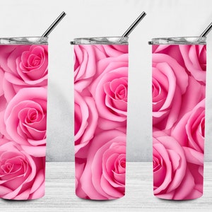 3D Pink Rose 20 oz Skinny Tumbler Sublimation Design, 3D Roses Tumbler Wrap, 3D Tumbler Wrap, Floral Tumbler PNG