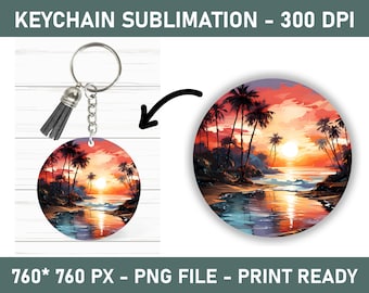 Sunset Beach Keychain Sublimation Design (Digital Download)