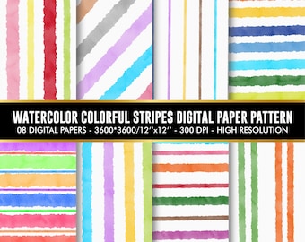 Aquarell Streifen Digitales Papier, Scrapbook Muster (Digitaler Download)