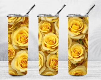 3D Yellow Rose 20 oz Skinny Tumbler Sublimation Design, 3D Roses Tumbler Wrap, 3D Tumbler Wrap, Floral Tumbler PNG