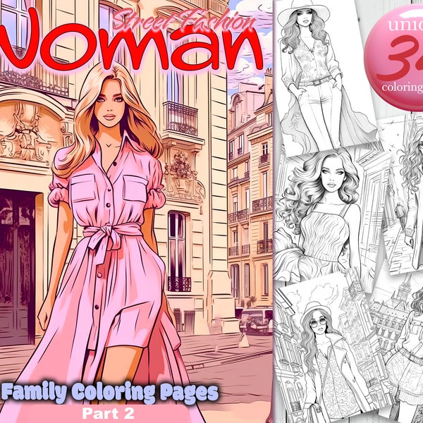 Woman, Street fashion , Family Coloring Book , 34 Printable sheets , Instant Download