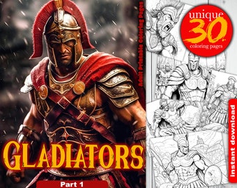 Gladiators Adult Coloring Book: 30 Printable Pages + 6 Posters (Digital Download)