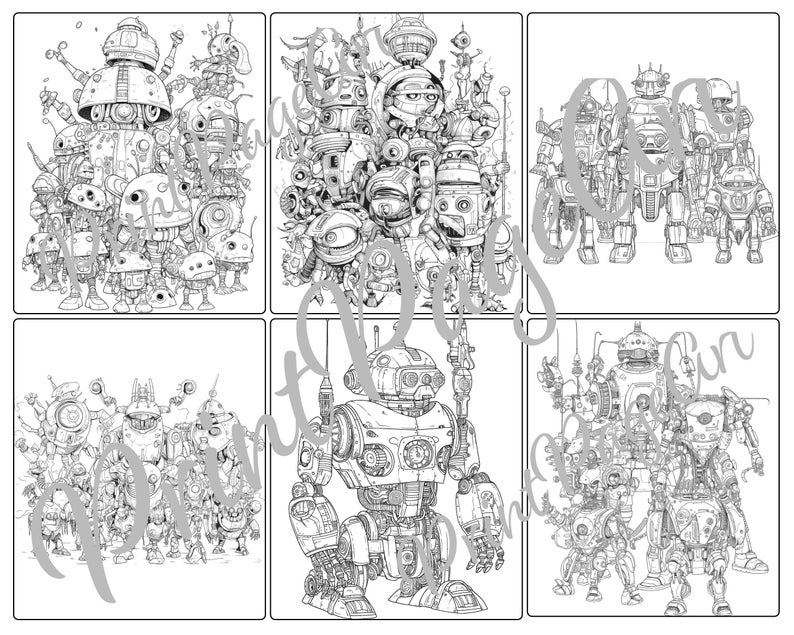 Robots Army Coloring Pages Grayscale Coloring Page for Adcult Instant