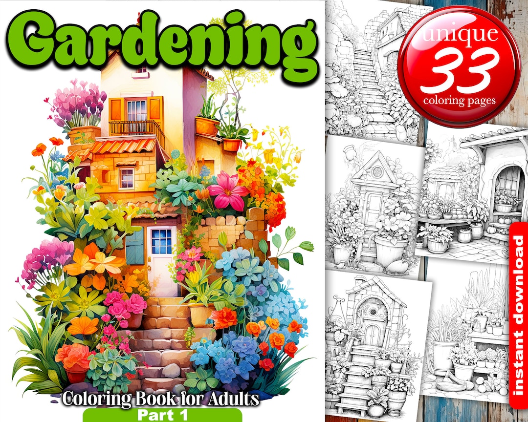 Gardening Coloring Book for Teens & Adults. 48 Flowers,plants, House ...
