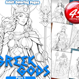 Greek Gods,  most popular Greek gods and goddesses, Adult Coloring Book, 45 unique Printable Pages