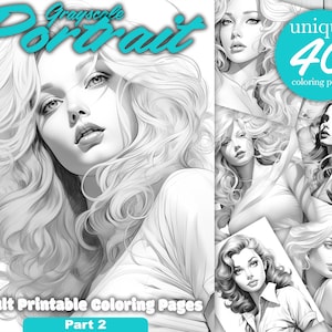 Grayscale Woman Portrait -  Grayscale Coloring Page - Printable Adult Coloring Pages Book - Instant Download  Illustration PDF - Part 2 -