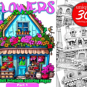 Flowers Shop, Coloring book for Adult, 31 Printable Pages