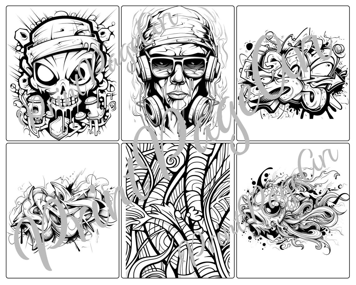 Graffiti Street Art Wall Art Printable Coloring Book Adults Coloring 37 ...