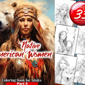 American Indian Women  - Grayscale Coloring Page | Printable Adult Coloring Pages Book - Instant Download Grayscale PDF - Part 5