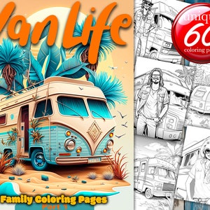 Vanlife, RV Motorhome, Summer Holiday, Coloring Book for Family, 60 printable pages