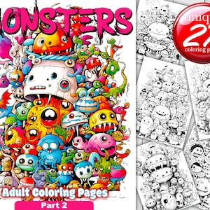 Cute Monsters | Coloring pages for Adult |  Printable pages | Instant download PDF | 27 Sheets | Part 2