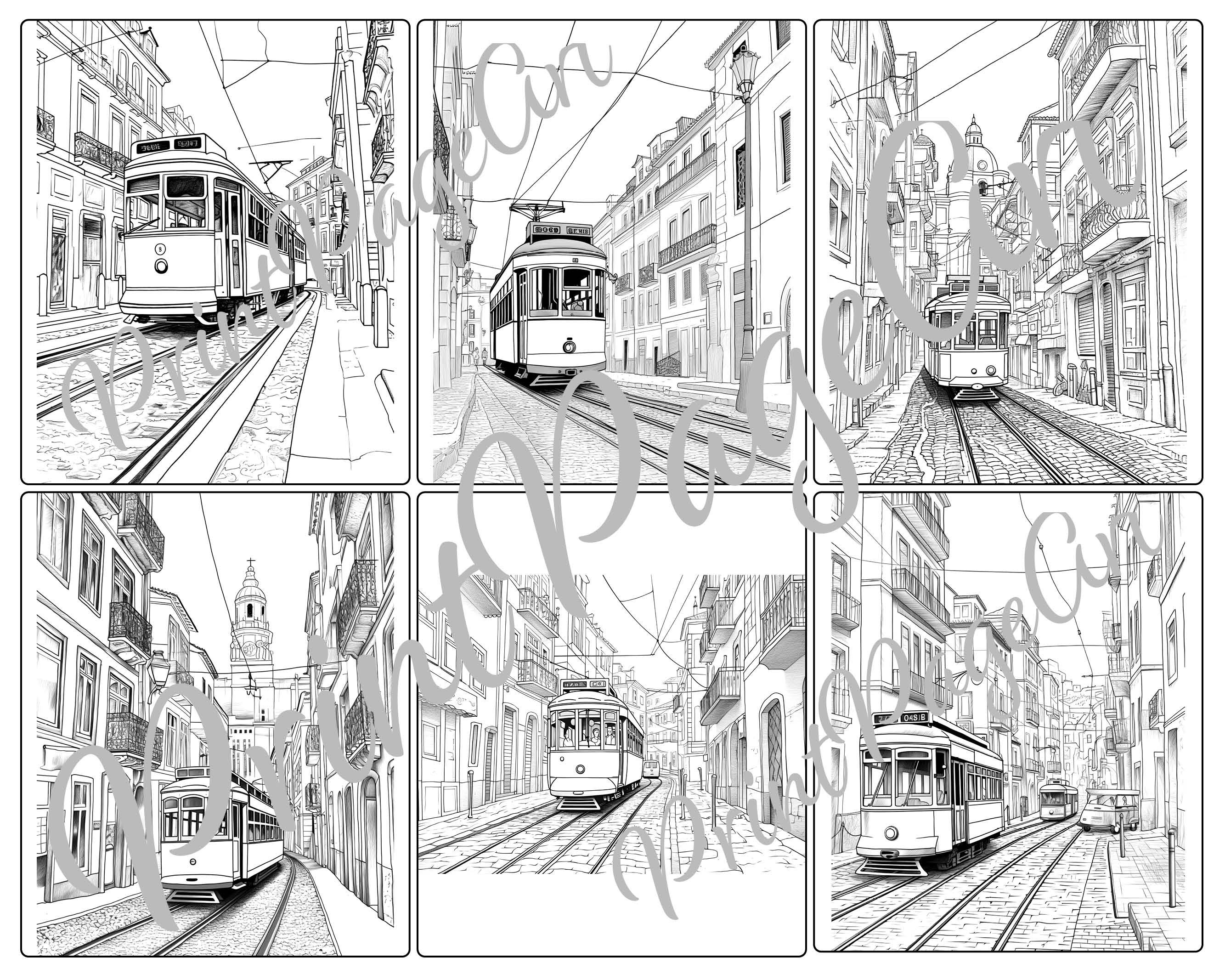 Lisbon Trams Coloring Book: 33 Printable Pages & 6 Posters (digital ...