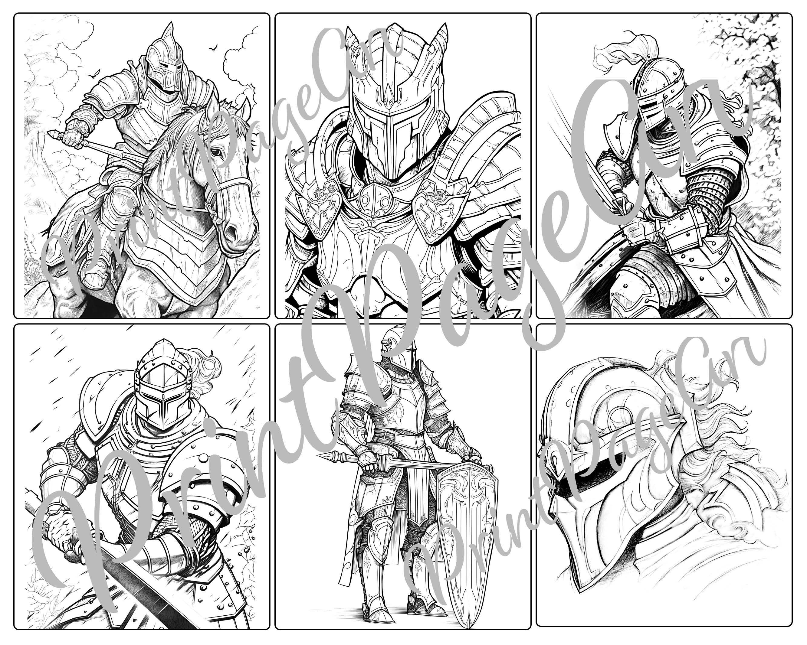 Knight , Fantasy Coloring Book for Adult, 32 Printable Page 3 ...
