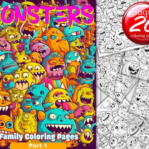 Monsters -  Family Coloring Pages - Printable Adult Coloring  Book - Instant Download  Illustration PDF - 26 illustrations