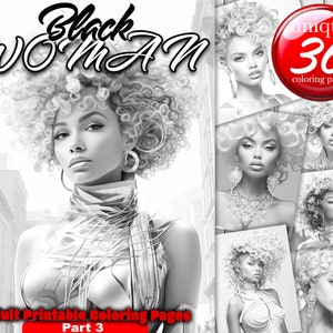 Afro Beautiful Black Woman, Grayscale Coloring Book for Adult, 36 Coloring Pages, Printable Adult Coloring Pages Book - Instant Download PDF